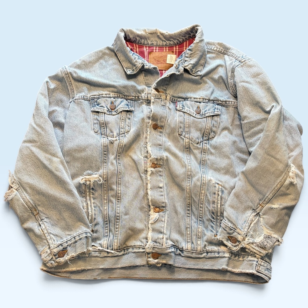 Vintage Levis Jacket Mens 2XL Blue Denim Plaid Lined Button Western 70514-0389